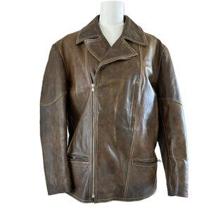 Cafe Jubilee | Men's Distressed Brown Leather Jacket Sz Large